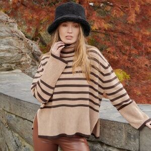 POPSKI London Elegant Striped Brown Turtleneck Sweater M